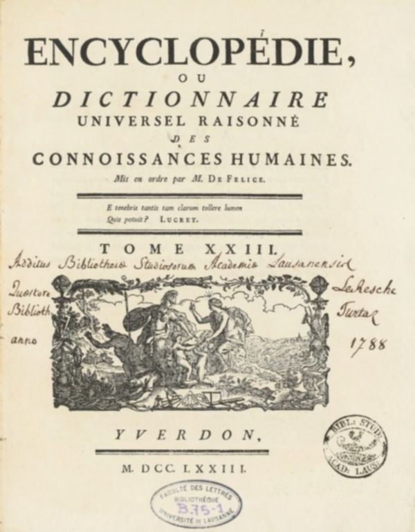 Encyclopédie, ou, Dictionnaire universel raisonné des connoissances humaines. Tome XXIII.