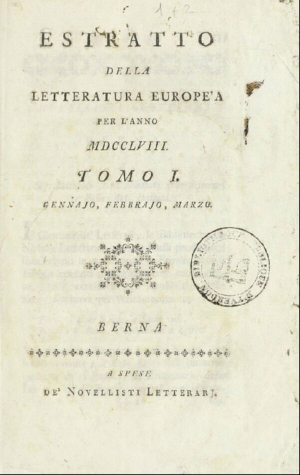 Estratto della letteratura europea : per l'anno (1758). Tomi 1-2