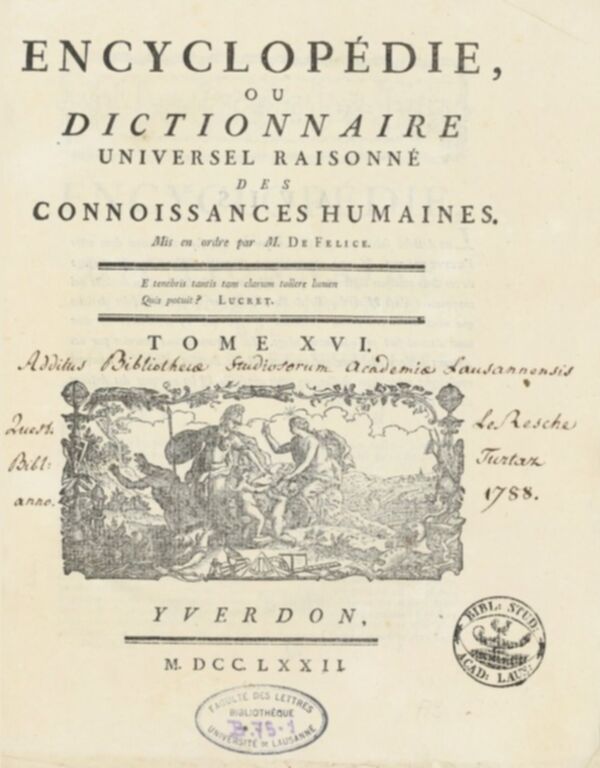 Encyclopédie, ou, Dictionnaire universel raisonné des connoissances humaines. Tome XVI.
