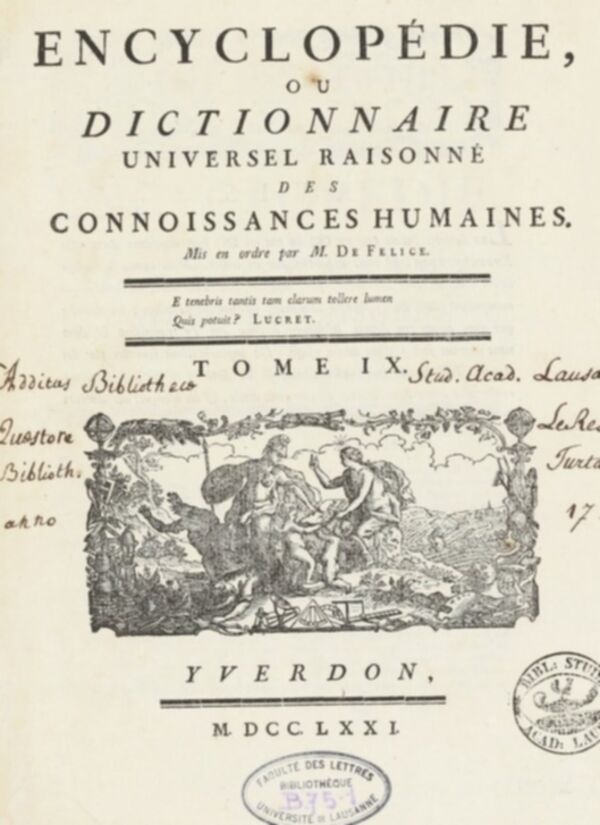 Encyclopédie, ou, Dictionnaire universel raisonné des connoissances humaines. Tome IX.