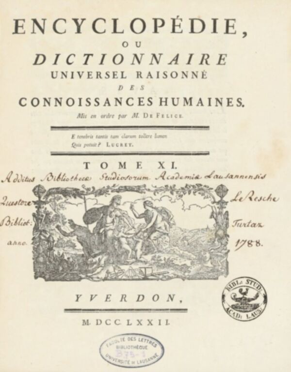 Encyclopédie, ou, Dictionnaire universel raisonné des connoissances humaines. Tome XI.