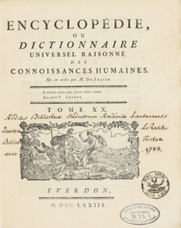 Encyclopédie, ou, Dictionnaire universel raisonné des connoissances humaines. Tome XX.