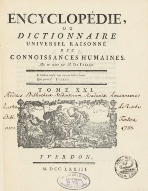 Encyclopédie, ou, Dictionnaire universel raisonné des connoissances humaines. Tome XXI.