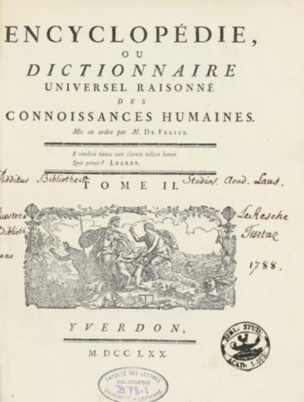 Encyclopédie, ou, Dictionnaire universel raisonné des connoissances humaines. Tome II.